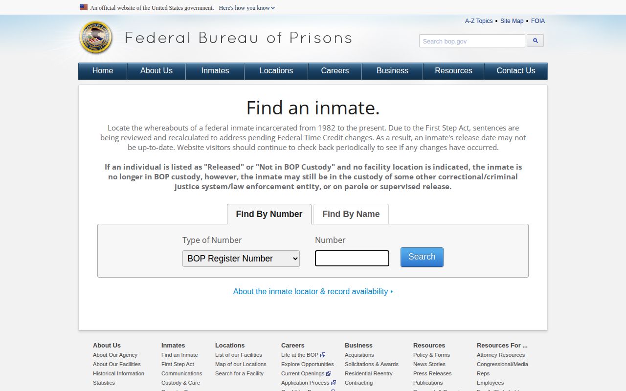 Federal Bureau of Prisons release locator serving Okmulgee County