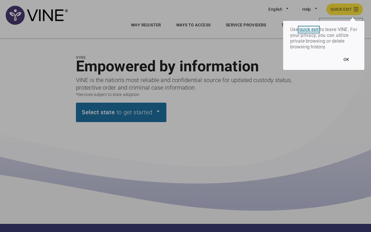Okmulgee County VINELink inmate check and release notification screen