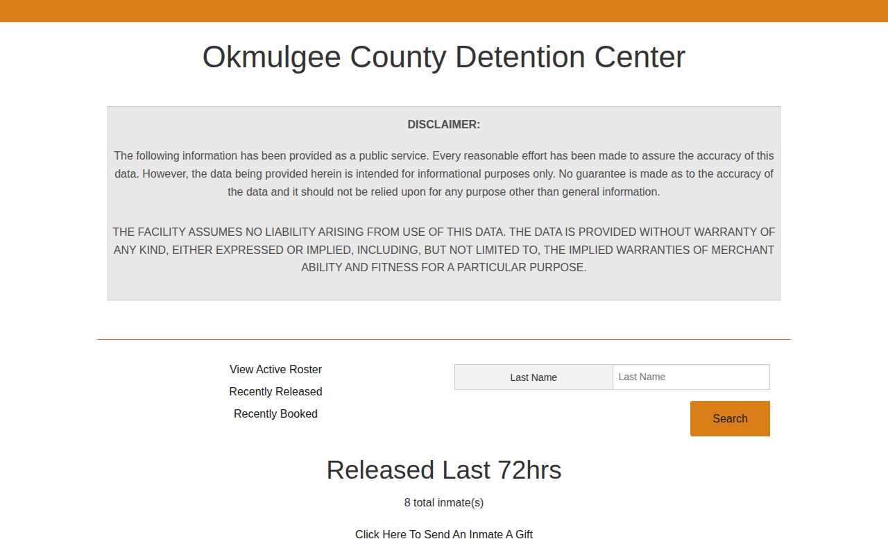 Okmulgee County 72-hour release list in the Tiger roster system